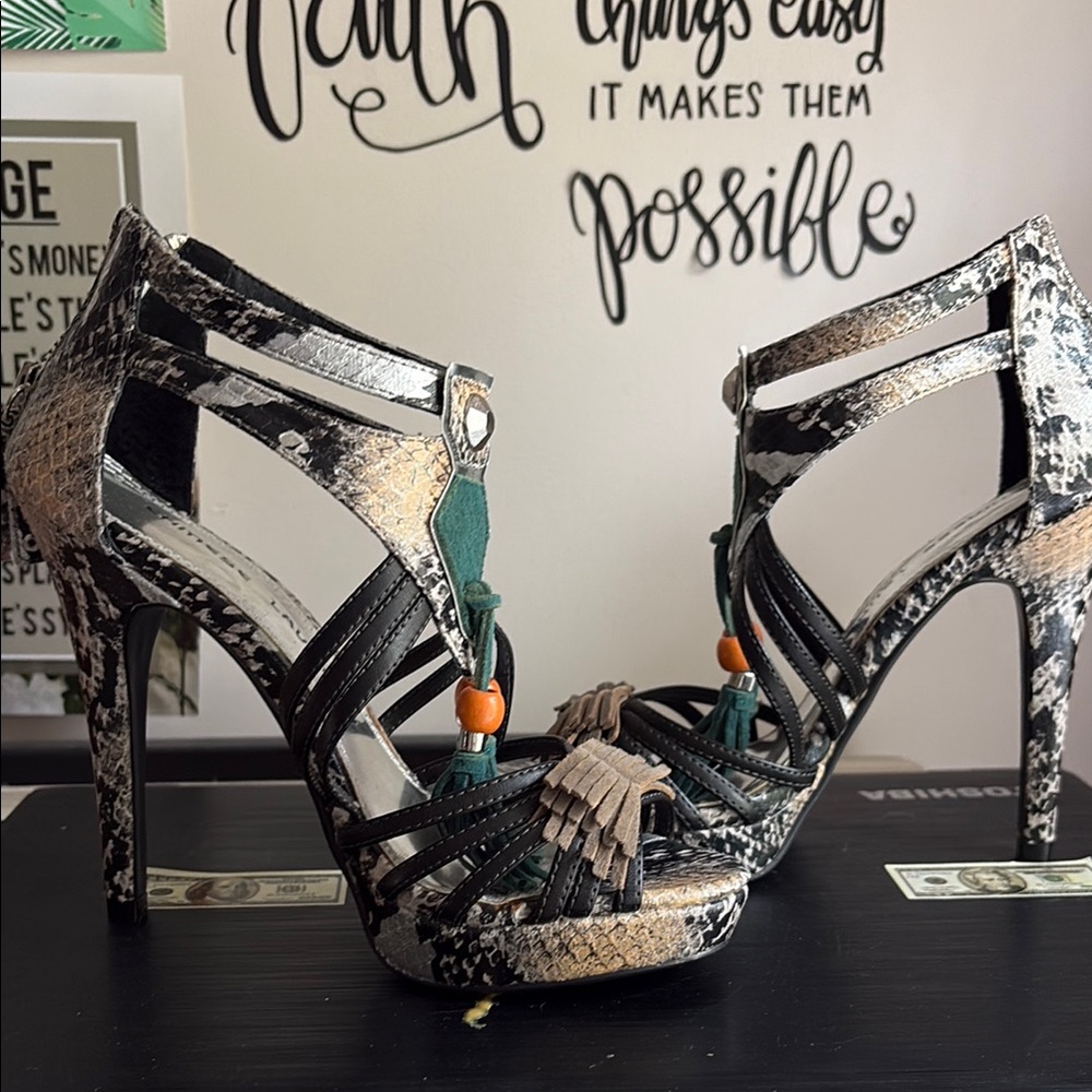 Chinese Laundry Black and Cream High Heeled Sandals